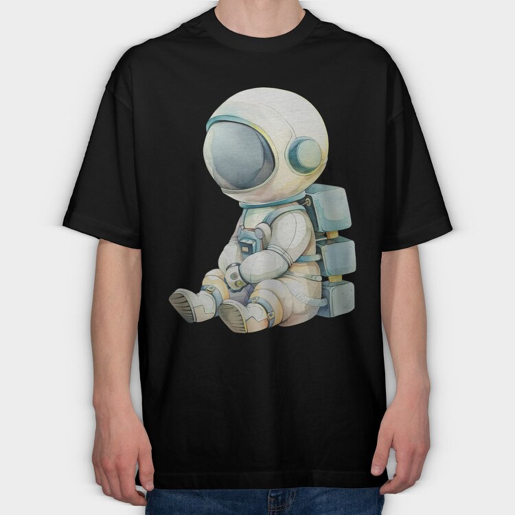 Watercolor Astronaut Sitting, Tricou Oversize Barbati (Unisex)