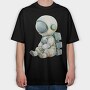 Watercolor Astronaut Sitting, Tricou Oversize Barbati (Unisex)