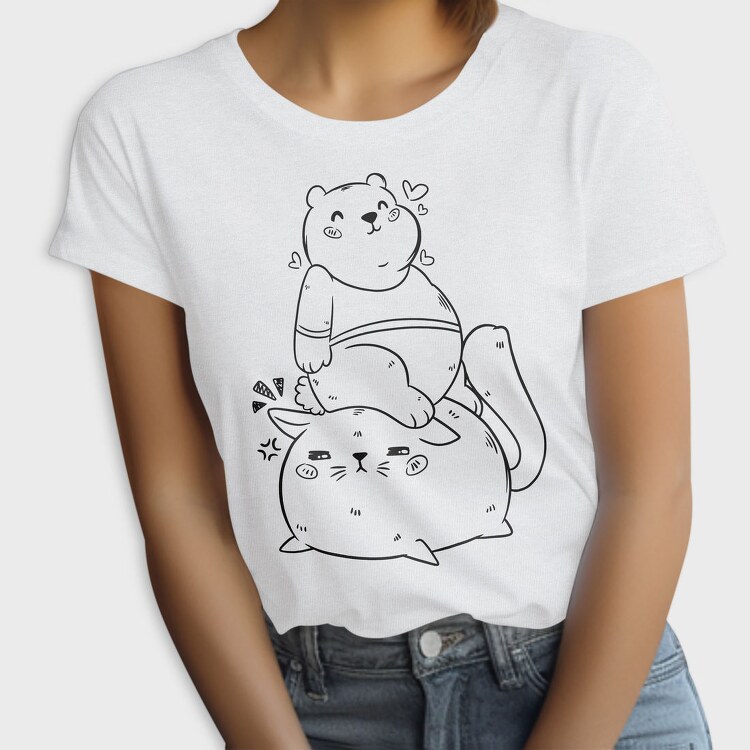 Cute Bear And Cat, Tricou Femei
