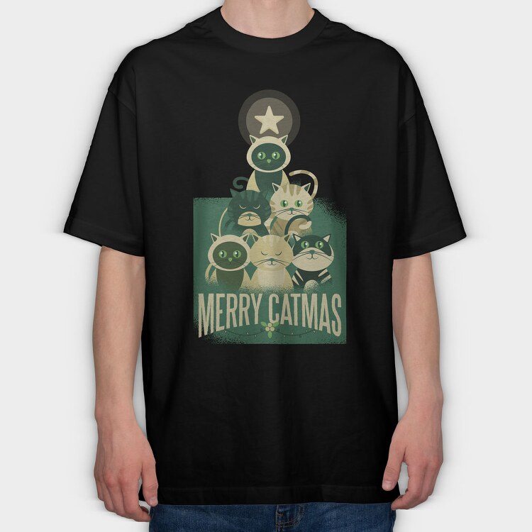 Merry Catmas Christmas, Tricou Oversize Barbati (Unisex)