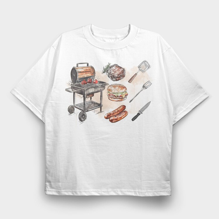 Bbq Elements, Tricou Oversize Barbati (Unisex)
