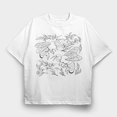 Bees And Plants Flowers, Tricou Oversize Barbati (Unisex)