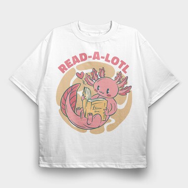 Cute Axolotl Reading Book, Tricou Oversize Barbati (Unisex)