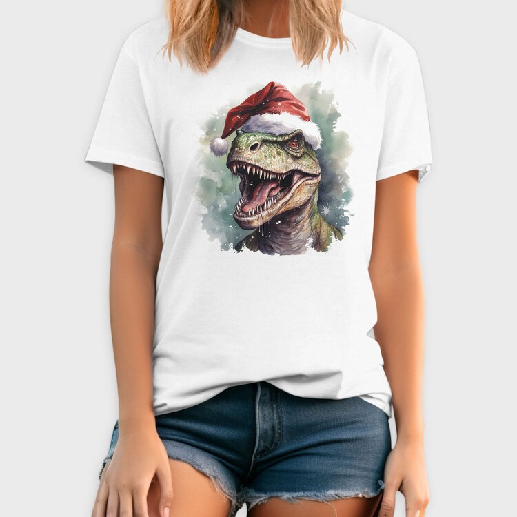 T Rex Wearing A Santa Hat Dinosaur Xmas, Tricou Barbati (Unisex)