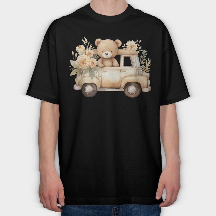 Watercolor Bear Truck, Tricou Oversize Barbati (Unisex)