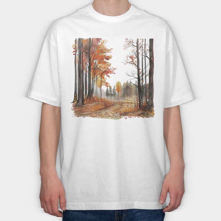 Watercolor Autumn Forest, Tricou Oversize Barbati (Unisex)