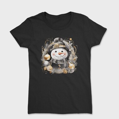 Watercolor Black Gold Snowman, Tricou Femei