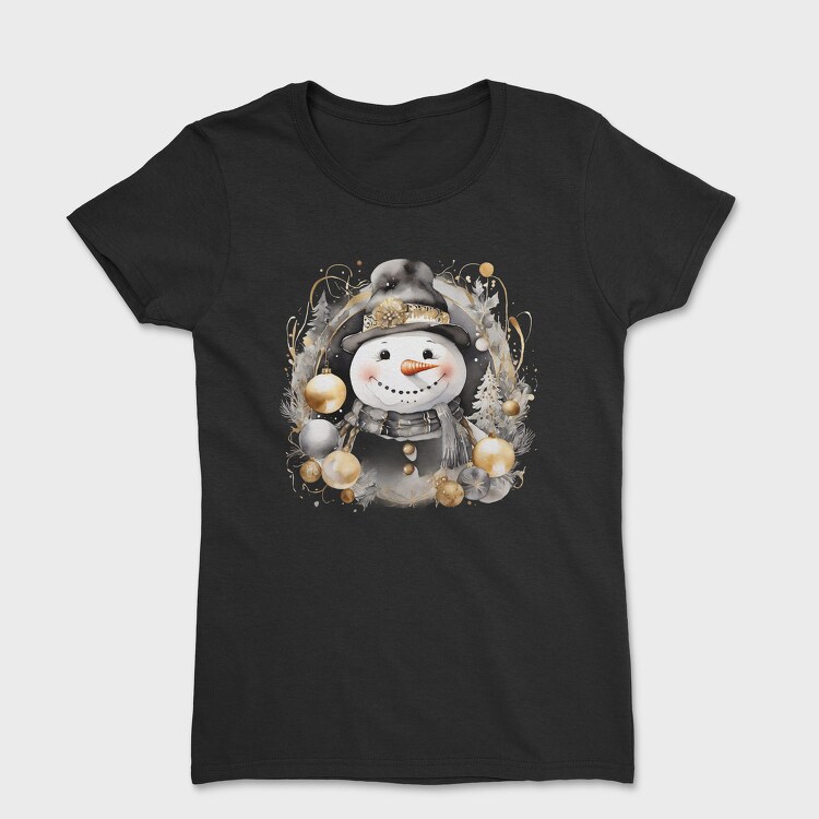 Watercolor Black Gold Snowman, Tricou Femei