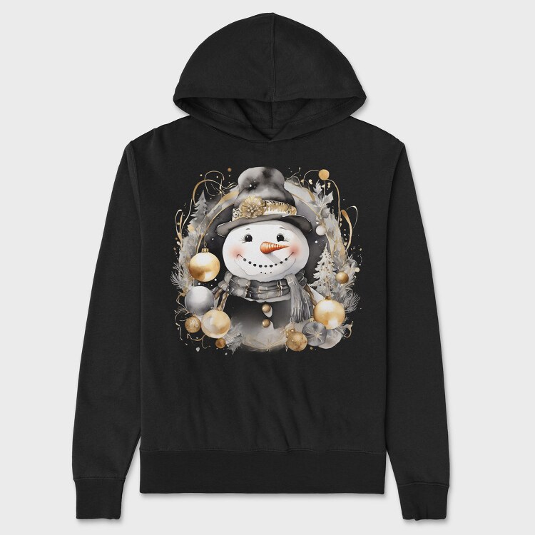Watercolor Black Gold Snowman, Hanorac Oversize Barbati (Unisex)