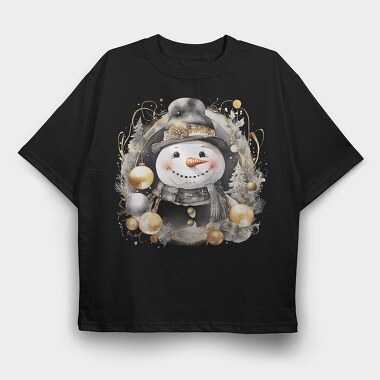 Watercolor Black Gold Snowman, Tricou Oversize Barbati (Unisex)