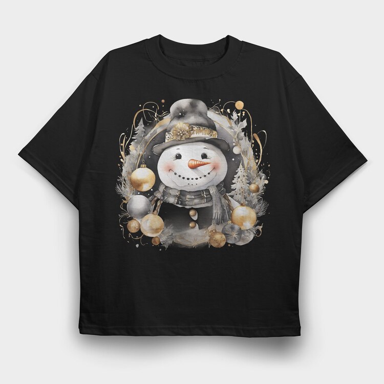 Watercolor Black Gold Snowman, Tricou Oversize Barbati (Unisex)