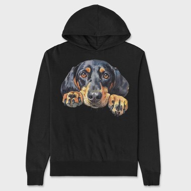 Watercolor Black Tan Coonhound, Hanorac Oversize Barbati (Unisex)