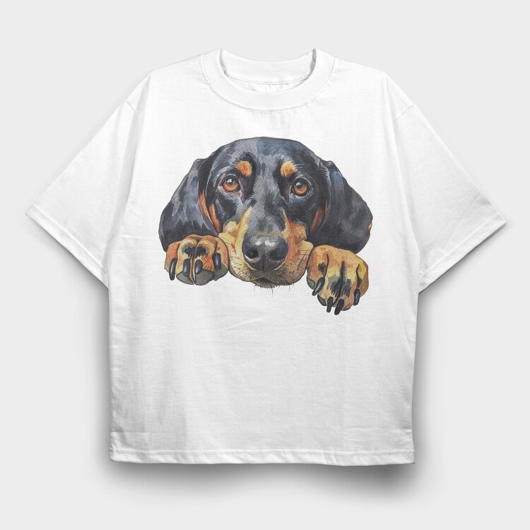 Watercolor Black Tan Coonhound, Tricou Oversize Barbati (Unisex)