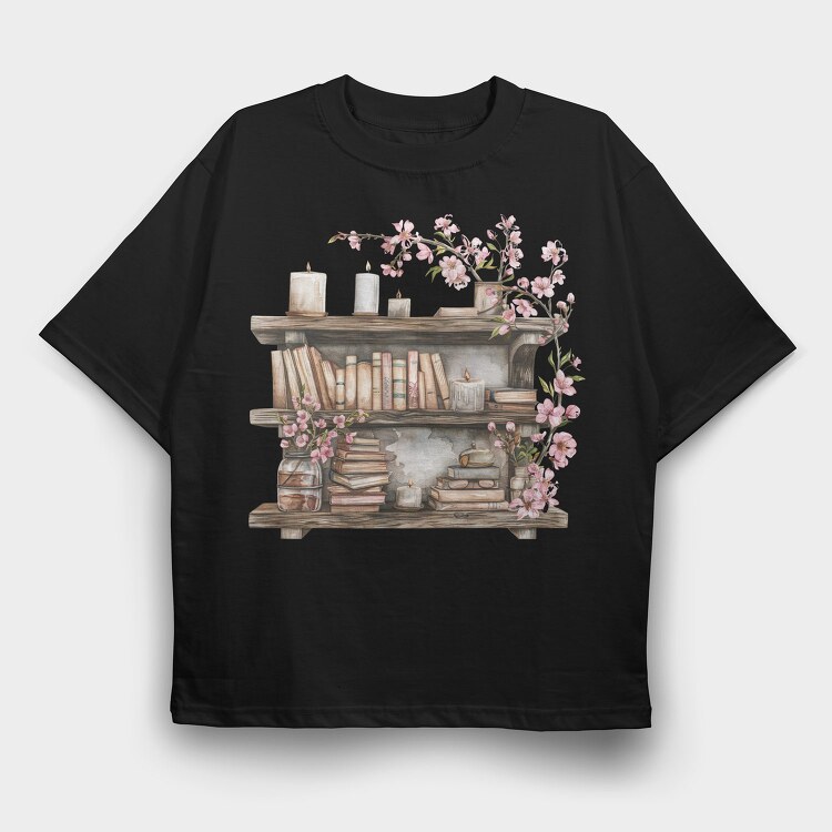 Watercolor Books Shelf, Tricou Oversize Barbati (Unisex)
