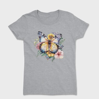 Watercolor Butterfly Floral, Tricou Femei