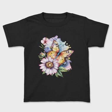 Watercolor Butterfly Flowers, Tricou Copii