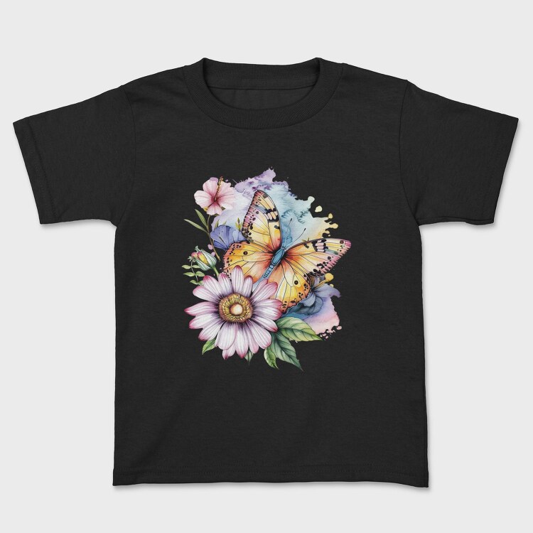 Watercolor Butterfly Flowers, Tricou Copii