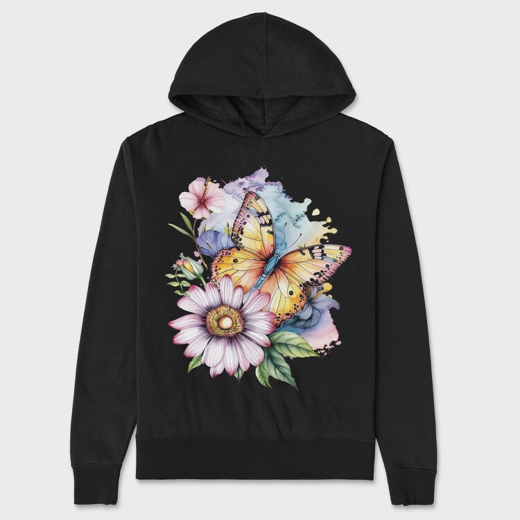 Watercolor Butterfly Flowers, Hanorac Oversize Barbati (Unisex)