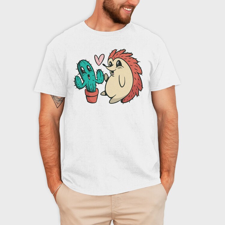 Cute Cactus And Hedgehog, Tricou Barbati (Unisex)