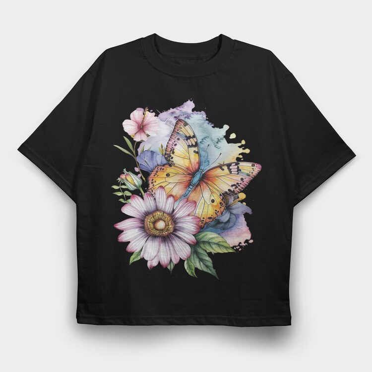 Watercolor Butterfly Flowers, Tricou Oversize Barbati (Unisex)