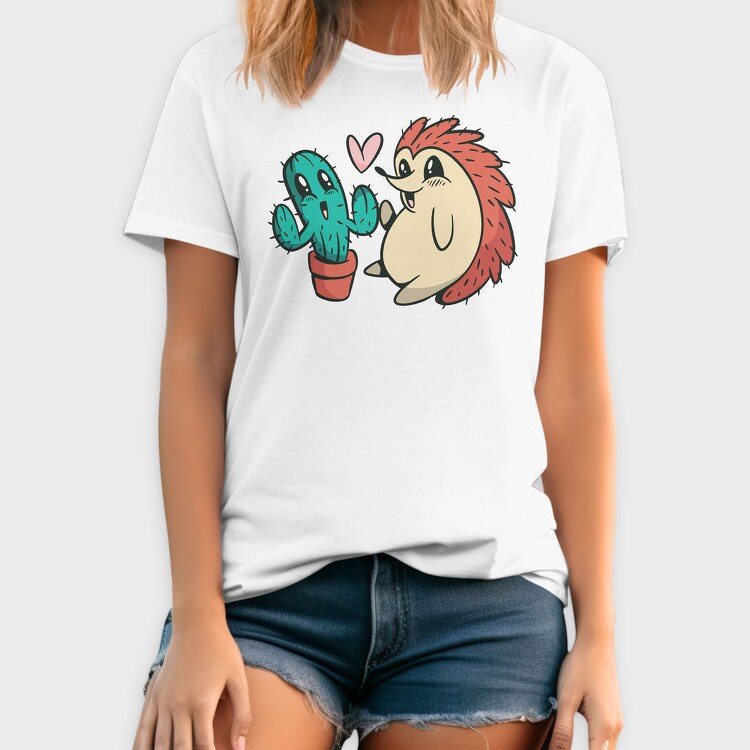 Cute Cactus And Hedgehog, Tricou Barbati (Unisex)