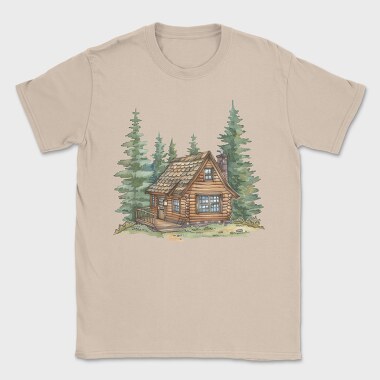 Watercolor Cabin Forest, Tricou Barbati (Unisex)