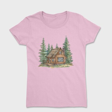 Watercolor Cabin Forest, Tricou Femei