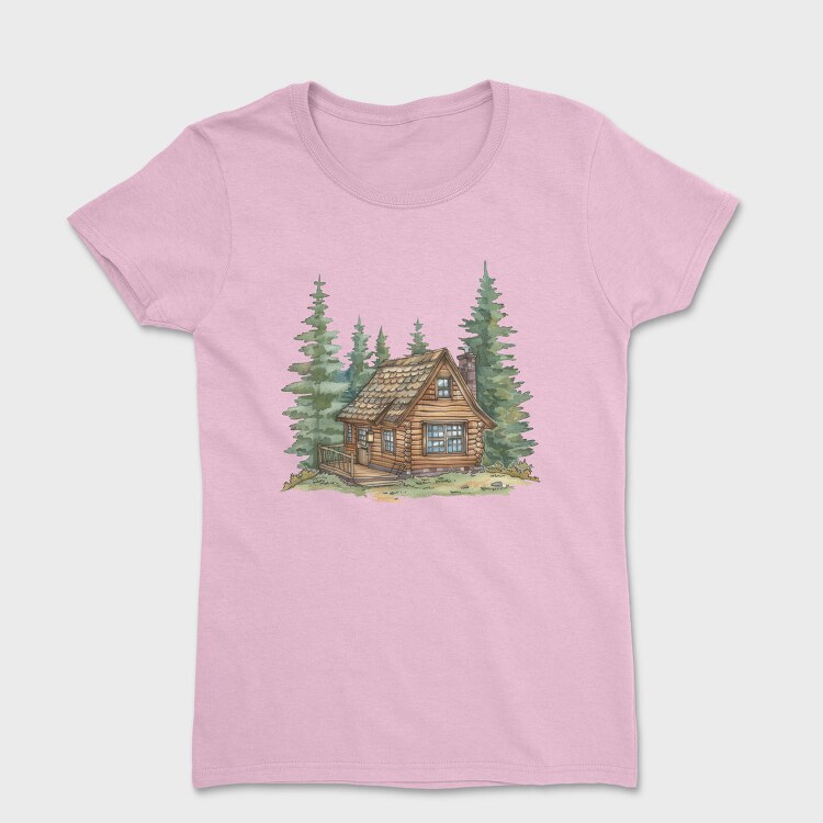 Watercolor Cabin Forest, Tricou Femei
