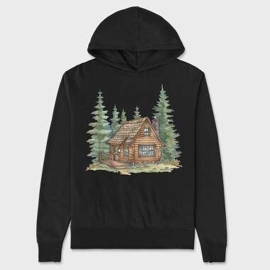 Watercolor Cabin Forest, Hanorac Oversize Barbati (Unisex)