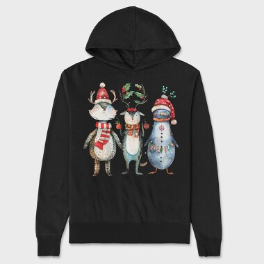 Watercolor Christmas Animals, Hanorac Oversize Barbati (Unisex)