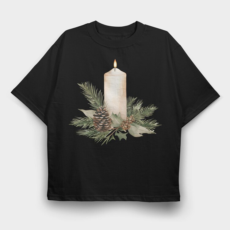 Watercolor Christmas Candle, Tricou Oversize Barbati (Unisex)