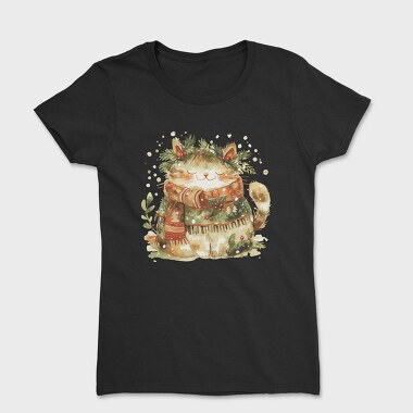 Watercolor Christmas Cat, Tricou Femei