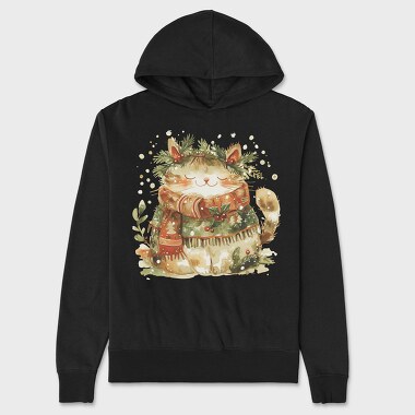 Watercolor Christmas Cat, Hanorac Oversize Barbati (Unisex)