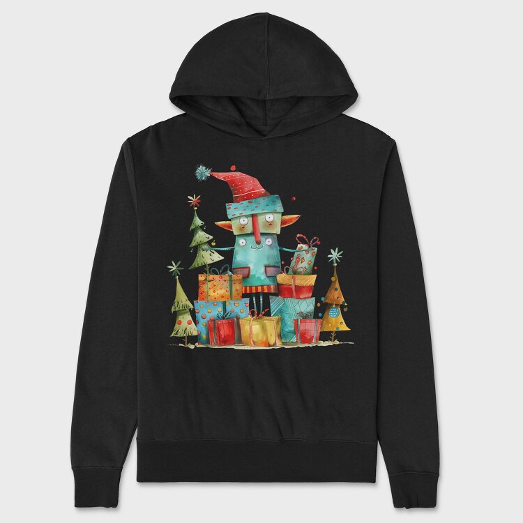 Watercolor Christmas Monster, Hanorac Oversize Barbati (Unisex)