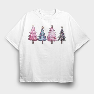 Watercolor Christmas Trees, Tricou Oversize Barbati (Unisex)