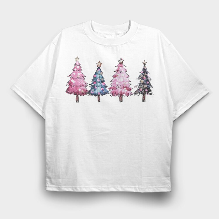Watercolor Christmas Trees, Tricou Oversize Barbati (Unisex)