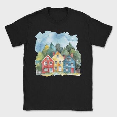 Watercolor Cottages, Tricou Barbati (Unisex)