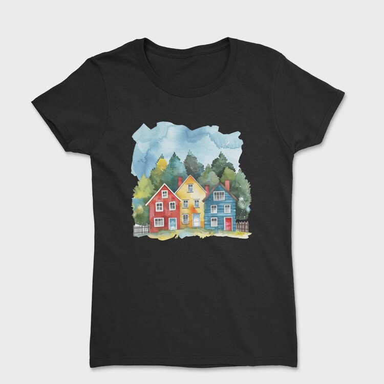 Watercolor Cottages, Tricou Femei