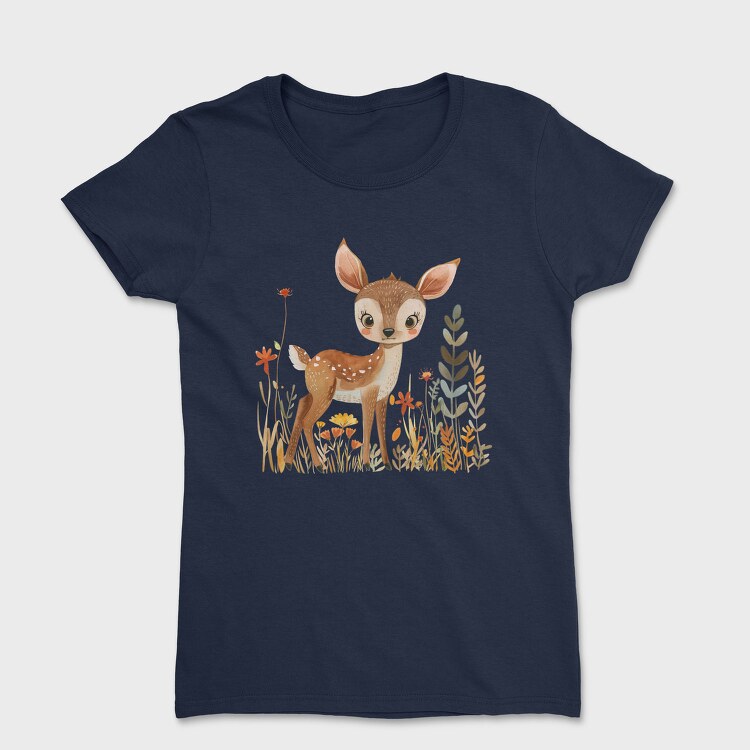 Watercolor Deer Floral, Tricou Femei