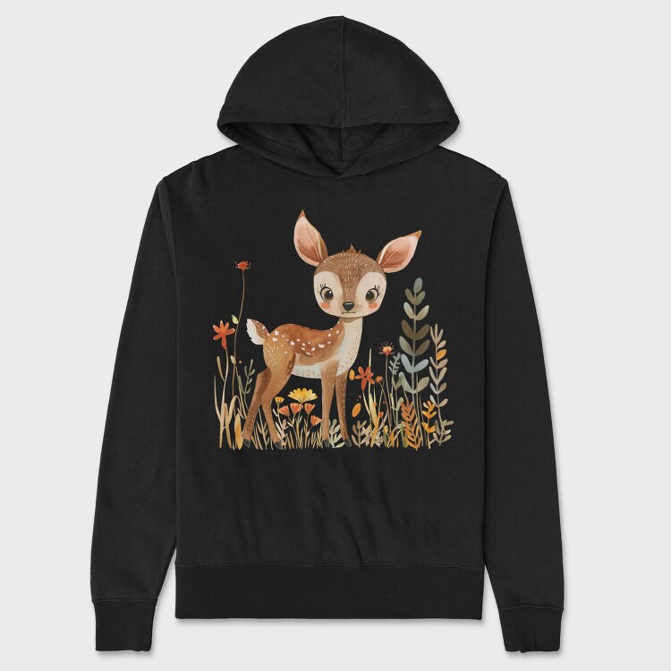 Watercolor Deer Floral, Hanorac Oversize Barbati (Unisex)