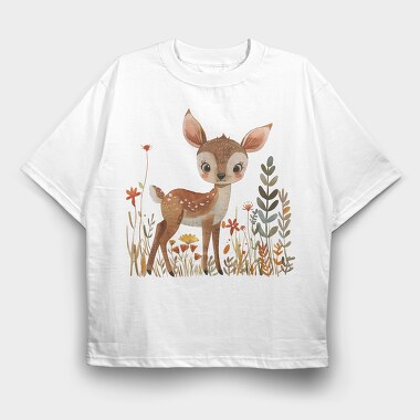 Watercolor Deer Floral, Tricou Oversize Barbati (Unisex)