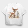 Watercolor Deer Floral, Tricou Oversize Barbati (Unisex)
