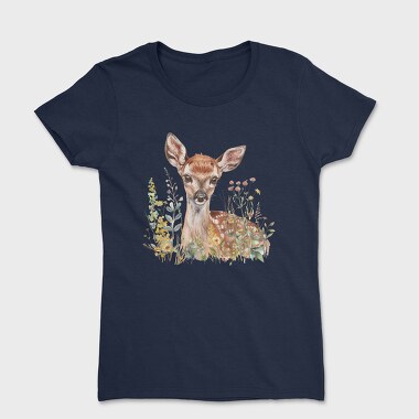 Watercolor Deer Flowers, Tricou Femei