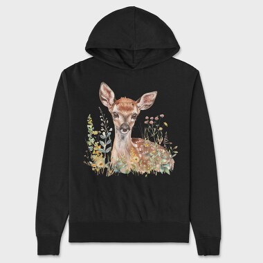 Watercolor Deer Flowers, Hanorac Oversize Barbati (Unisex)