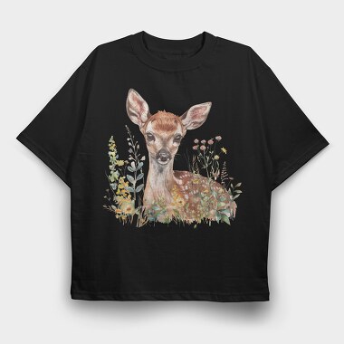 Watercolor Deer Flowers, Tricou Oversize Barbati (Unisex)