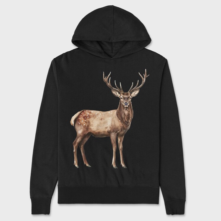 Watercolor Deer Majestic, Hanorac Oversize Barbati (Unisex)