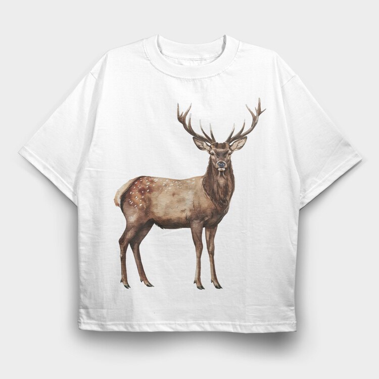 Watercolor Deer Majestic, Tricou Oversize Barbati (Unisex)
