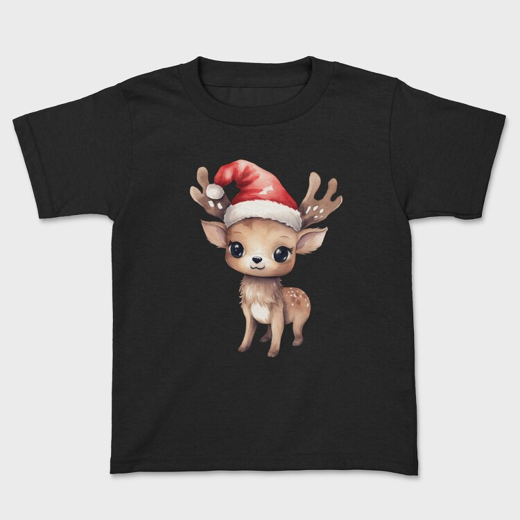 Watercolor Deer Santa, Tricou Copii