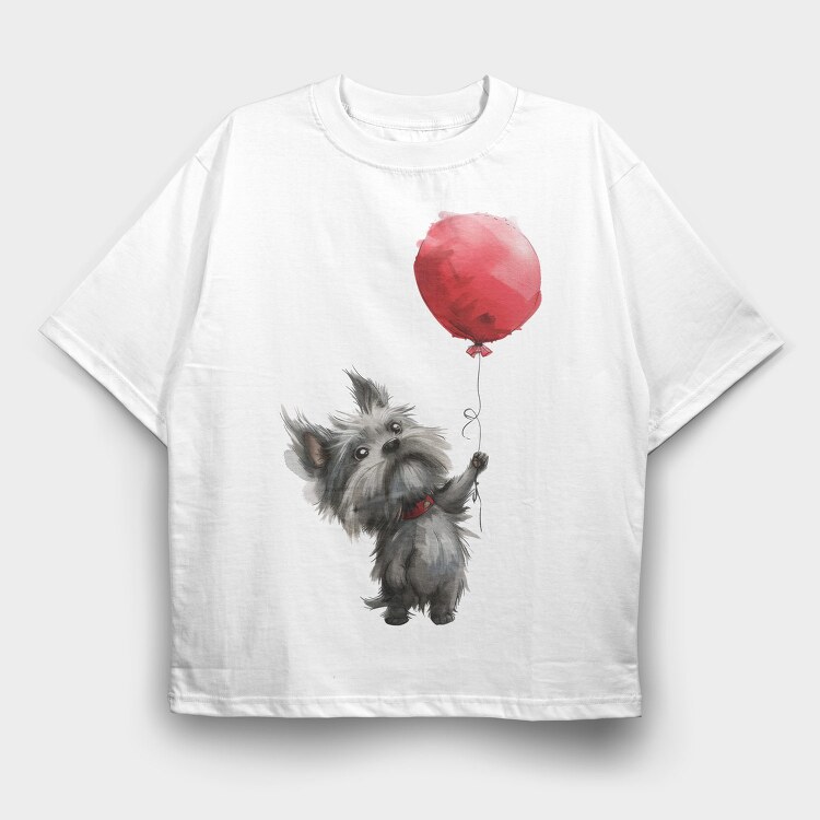 Watercolor Dog Balloon, Tricou Oversize Barbati (Unisex)
