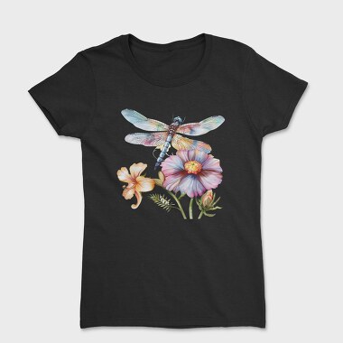 Watercolor Dragonfly Flowers, Tricou Femei